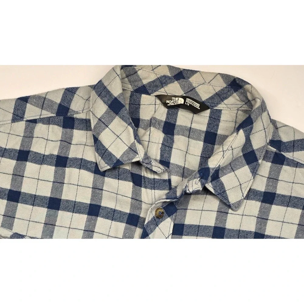 The North Face Mens Size L Long Sleeve Blue Checked Plaid Flannel Button‎ Up